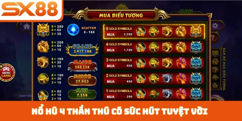 Nổ Hũ 4 Thần Thú SX88 - Huyền Thoại Slot Game Châu Á - Sacupo