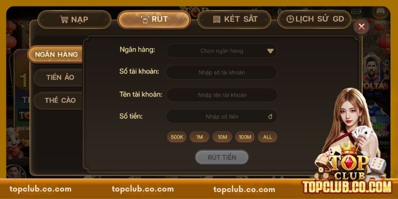 Rút Tiền TOPCLUB Nhanh Gọn – Thao Tác Đơn Giản Cho Tân Binh - Sacupo